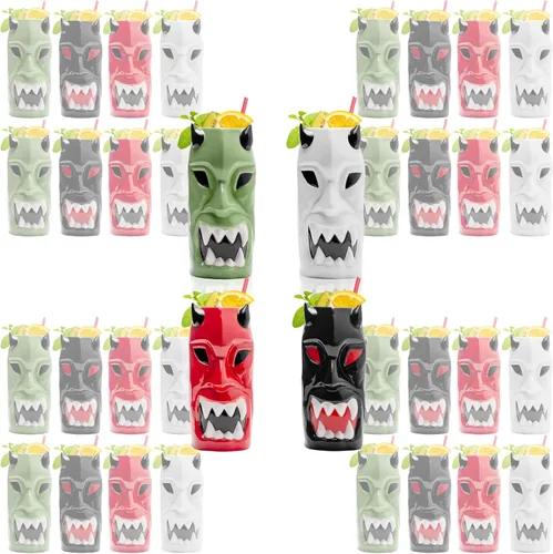 Vista 14 de LEMONSODA Vasos de cerámica tiki hawaianos (cerámica, juego de 4)