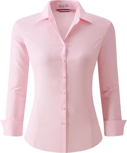 Vista 38 de Esabel.C - Camisa de trabajo con botones de manga larga para mujer, elástica, corte regular