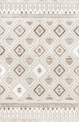Vista 3 de nuLOOM Colleen - Alfombra mixta con flecos de diamantes, 5x8, marfil
