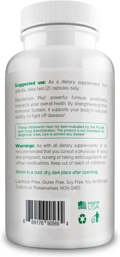 Vista 8 de Bacterium Plus, producto natural, cápsulas vegetarianas, bienestar general, 60 unidades, paquete de 1