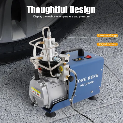 Vista 7 de Compresor de aire eléctrico PCP de alta presión, 30Mpa 4500PSI, 110V, azul, compresión de dos etapas, portátil, duradero, inflado de neumáticos