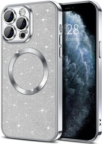 Vista 26 de Hython para iPhone 16 Funda con chispas brillantes, fundas transparentes magnéticas con protector de lente de cámara [Compatible con MagSafe]