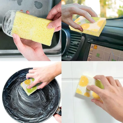 Vista 6 de CELOX Esponjas de doble cara impresas con limón, esponja antiarañazos para limpieza de cocina, 4.5 x 2.8 x 0.8 pulgadas (6)