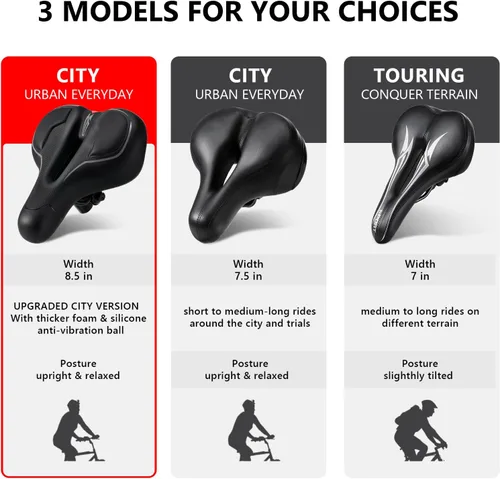 Vista 6 de IPOW Asiento de bicicleta cómodo para mujeres u hombres, repuesto de silla de bicicleta acolchado suave de espuma viscoelástica de alta densidad