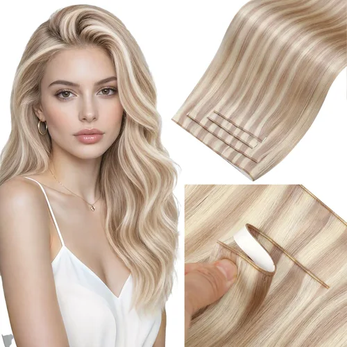 Vista 80 de LaaVoo - Extensiones de cabello humano con cinta adhesiva, color marrón a rubio ceniza, extensiones de cabello humano real, cintas en extensiones