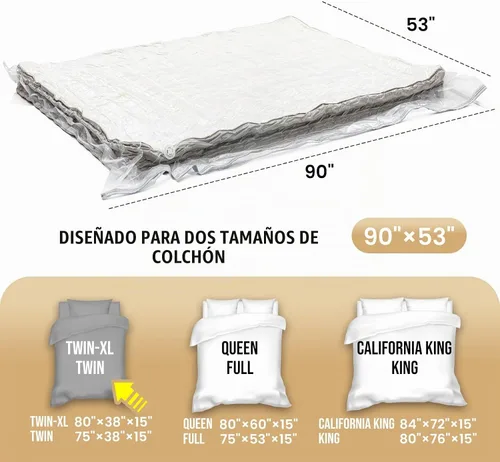 Vista 3 de TAILI Bolsa de almacenamiento al vacío para colchón, fácil de mover para espuma viscoelástica, individual/individual XL Transparente