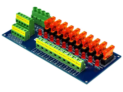 Vista 2 de Placa de módulo de fusible de distribución de energía de 10 posiciones para montaje de tornillo, para 5 a 32V