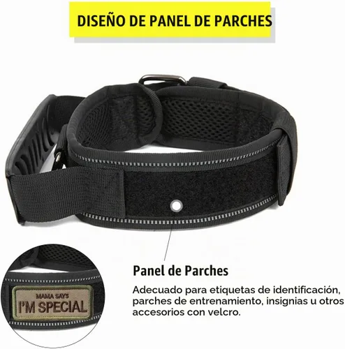 Vista 3 de Collar táctico para perros con asa y hebilla de metal resistente para Negro