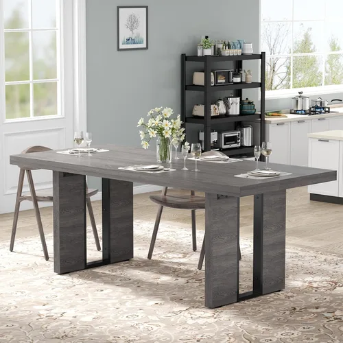 Vista 8 de Loomie Mesa de comedor de 70.8 pulgadas, mesa de cocina rústica para 6-8 personas, muebles de comedor grandes, mesa rectangular para sala de estar