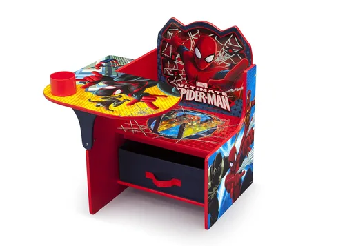 Vista 5 de Delta Children Cama de plástico para niños pequeños, Marvel Spider-Man y escritorio con silla con contenedor de almacenamiento, certificado