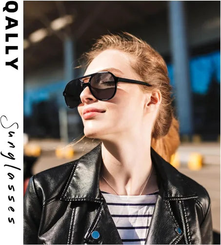 Vista 2 de QALLY Womens Retro 70s Polarized Sunglasses Classic Large Square Sunglasses with Vintage Plastic Frame