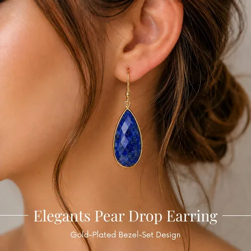 Vista 2 de Gempires - Aretes largos de gota con piedras preciosas facetadas para mujer