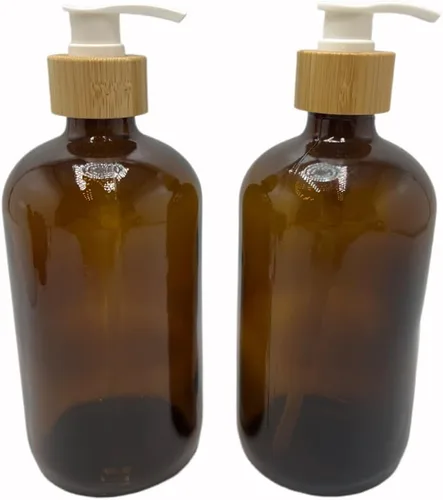 Vista 11 de 2 botellas de vidrio esmerilado rellenables vacías de 8.5 fl oz/8.3 onzas, contenedor de botellas de almacenamiento con cabezal de bomba de tornillo