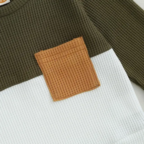 Vista 14 de Conjunto de 2 piezas de ropa para bebé y niño, sudadera con cuello redondo con letras y pantalones casuales de otoño e invierno B Negro-marrón