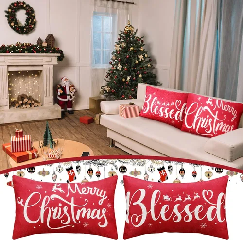 Vista 4 de Tatuo - 2 fundas de almohada navideñas de 20 x 12 pulgadas, rectangulares