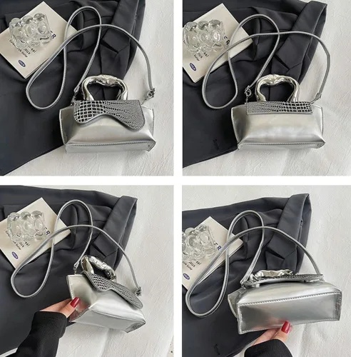 Vista 7 de Bolso pequeño de color plateado, bolsos cruzados, bolsos de noche Y2K, bolso de mano para mujer, bolsos de hombro, bolsa de mano para mujer 2023