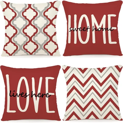 Vista 10 de YCOLL Juego de 4 fundas de almohada de estilo rústico 16x16 Fundas decorativas de almohada de lino para sofá, cama, dormitorio, decoración del hogar