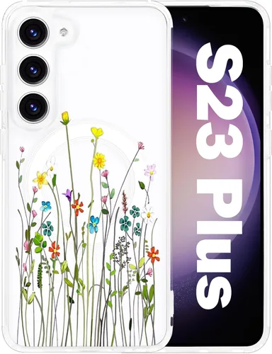 Vista 50 de Funda magnética para Samsung Galaxy S22 Ultra Flower, compatible con MagSafe, patrón floral transparente a prueba de golpes, parte trasera