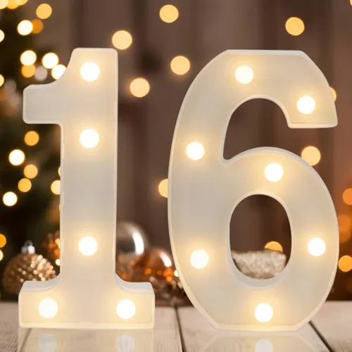 Vista 9 de Números Decorativos con Luces LED, Decoraciones de Cumpleaños número 13, Luces de Números LED Blanco Cálido, Letrero de Número de Marquesina