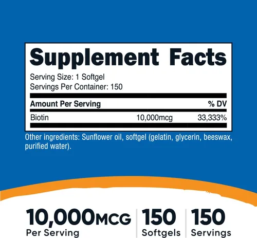 Vista 2 de Nutricost Biotina (10,000 mcg) 150 cápsulas blandas, sin gluten, sin OMG