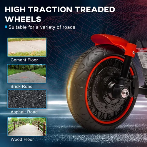 Vista 5 de Aosom Motocicleta para niños con ruedas de entrenamiento, juguete de 6V para montar para niños de 18 a 48 meses, motocicleta a batería para niños