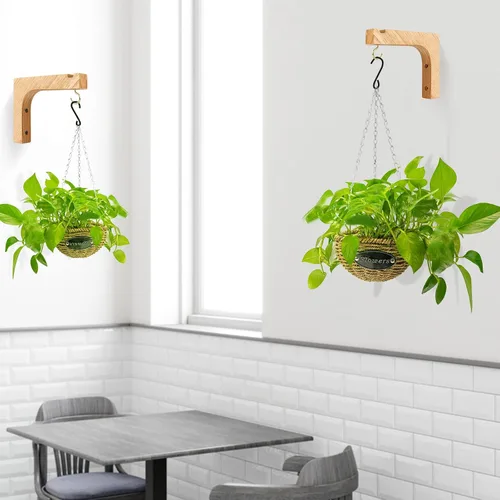 Vista 9 de Colgador de plantas de macramé, macetas colgantes de pared para plantas de interior, ganchos de madera para macetas al aire libre, carillón