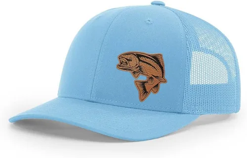 Vista 45 de Sombrero de pesca de salmón con parche de cuero grabado láser Richardson 112 Snapback Trucker Cap