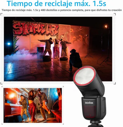 Vista 5 de Flash GODOX V1-C Versión USA para Canon, Flash Speedlight V1-CU con 2.4G Inalámbrico TTL, Batería Recargable, Sincronización de Alta Velocidad
