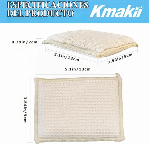 Vista 2 de KMAKII Esponjas de cocina de bambú, esponja para platos, esponjas de limpieza súper absorbentes, paquete de 12