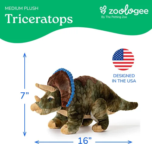 Vista 6 de The Petting Zoo Triceratops - Peluche de peluche, regalo para niños, animales de dinosaurio, juguete de peluche de dinosaurio Triceratops, 16