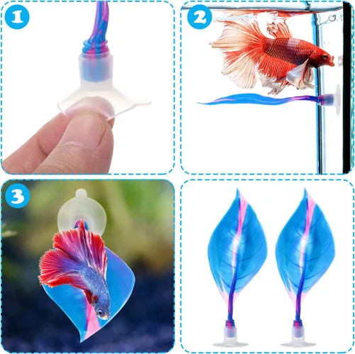 Vista 3 de WILLBOND 2 piezas de silicona azul Betta Fish Bed Leaf Hamaca Betta Fish Tank Accesorios Decoraciones para adornos de acuario, práctico lugar