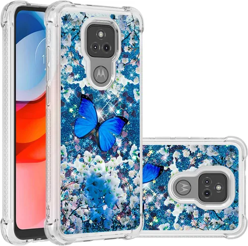 Vista 5 de Funda para Moto G Play 2021 con protector de pantalla de vidrio templado, brillante con purpurina líquida flotante para niñas y mujeres, bonita