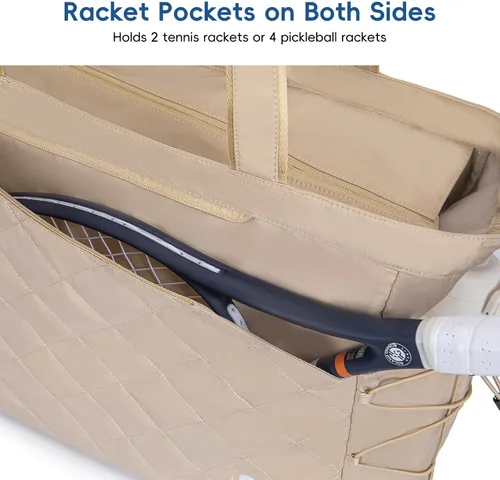 Vista 8 de KAVIGOR Bolsa de tenis con compartimento para zapatos - Bolsa extragrande acolchada para pickleball con capacidad para 2-4 raquetas, resistente al