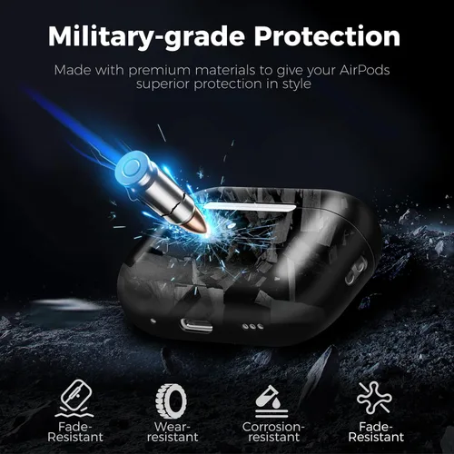 Vista 5 de MONOCARBON Funda de fibra de carbono forjada real para AirPods Pro 3, cubierta dura protectora delgada con cordón, compatible con MagSafe