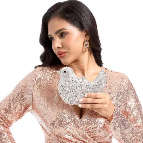 Vista 8 de Boutique De FGG Monederos de mano de cristal para mujer, elegante bolso de noche con diamantes de imitación, paloma de graduación, bolso de mano