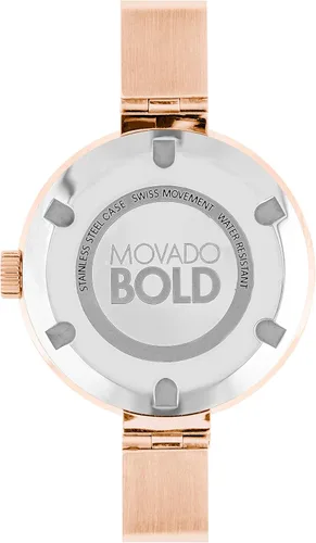 Vista 4 de Movado Brazalete BOLD para mujer de oro rosa con esfera plana de rayos solares, doradorosa (modelo 3600202)