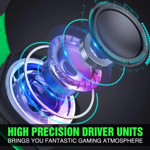 Vista 5 de BENGOO G9700 Auriculares para juegos para PS4 PS5 Xbox One PC Controller, cancelación de ruido sobre la oreja Auriculares con micrófono, luz LED