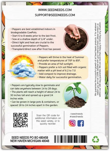 Vista 2 de Seed Needs - Semillas de pimiento arcoíris para plantar verduras, 1 paquete