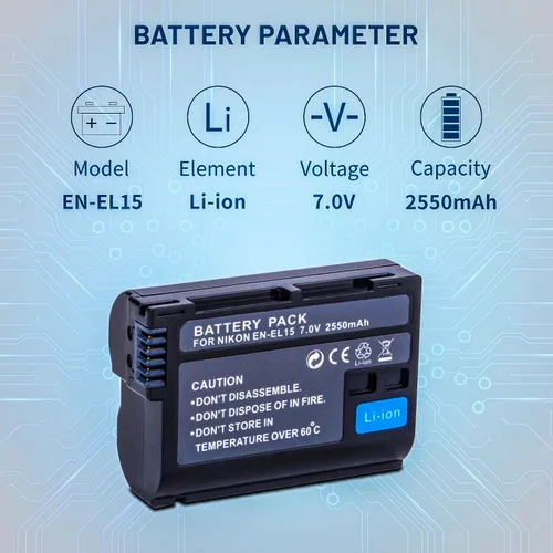 Vista 2 de Paquete de 3 baterías EN-EL15/EL15A/EL15B/EL15C con cargador LCD inteligente de triple ranura para Nikon Z6 Z7 D500 D600 D610 D750 D780 D800E D810