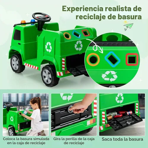Vista 2 de GLACER Coche de paseo para niños, camión de basura de 12 V con control