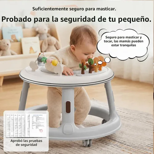 Vista 6 de Andador de bebé 5 en 1 con ruedas, gorila, andador de empuje y mesa de Gris