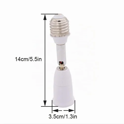Vista 2 de Extensor de enchufe de luz E26/E27, adaptador de enchufe de bombilla de 5.5 pulgadas, flexible, ajustable, 180°, flexible, flexible, flexible