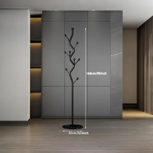 Vista 7 de Moderno perchero de metal con forma de árbol, árbol de pasillo de metal independiente con base de mármol resistente, organizador de entrada