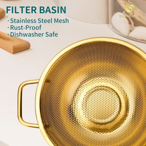 Vista 2 de Snailhouse Colador de acero inoxidable de 3 cuartos de galón para pasta, arroz, alimentos, colador metálico con asas y base autodrenante