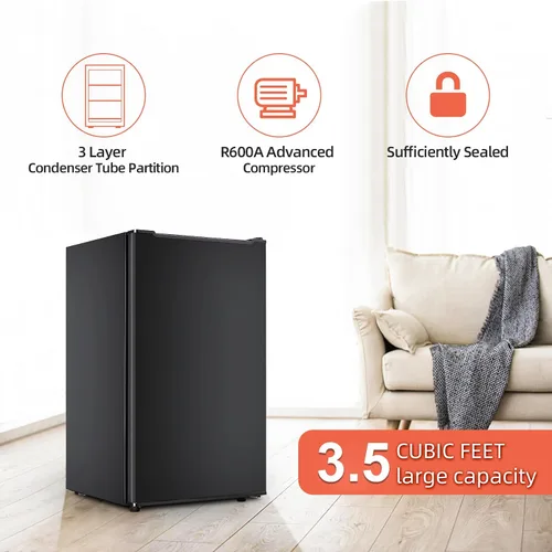 Vista 8 de Congelador vertical negro de 3.5 pies cúbicos, mini congelador compacto con puerta reversible de acero inoxidable, 3 termostatos ajustables