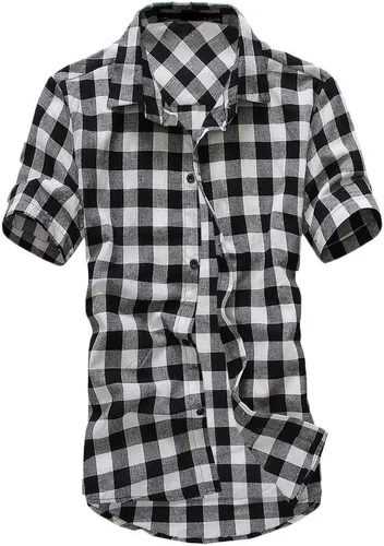 Vista 2 de Camisas de franela de manga corta para hombre, camisas casuales de diseño a cuadros con botones para el 4 de julio, camisas de hombre