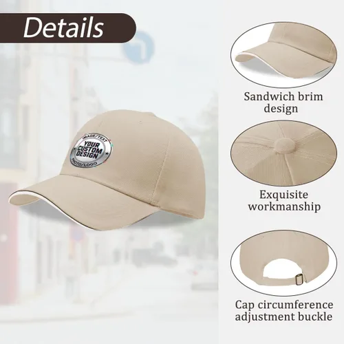 Vista 6 de Sombrero personalizado a granel Agregue su propio diseño aquí Sombreros personalizados Gorra de béisbol personalizada Hombres y mujeres
