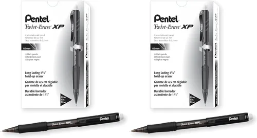 Vista 4 de Pentel Lápiz automático Twist Erase EXPRESS, tamaño de plomo de 0.020 in, barril negro, caja de 12 (QE415A)