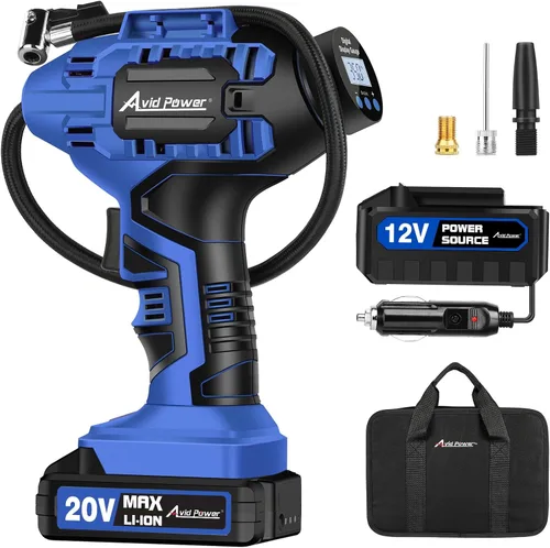 Vista 7 de Avid Power Compresor de aire portátil para inflar neumáticos de auto, bomba inalámbrica de 20 voltios, batería recargable y adaptador de 12 voltios