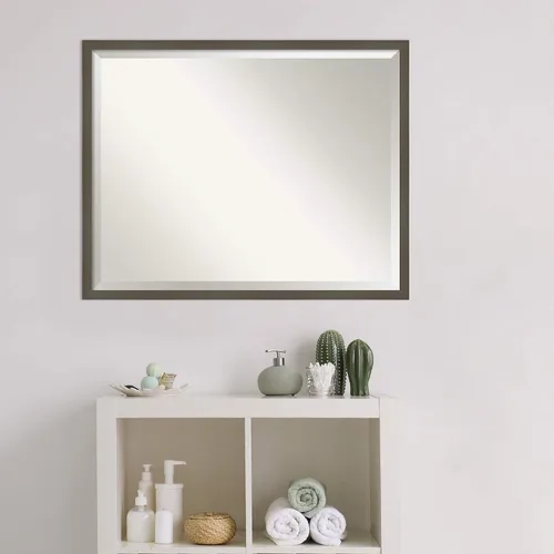 Vista 5 de Amanti Art Espejo de baño gris para sobre el fregadero, espejo rectangular gris arcilla esbelta de 24 x 30 pulgadas, marco de madera contemporánea